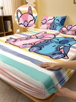 1 cartoon cute Stitch pattern digital printed frosted Fitted Sheet,bedroom printed bed cover,bedding(No pillowcase) 1