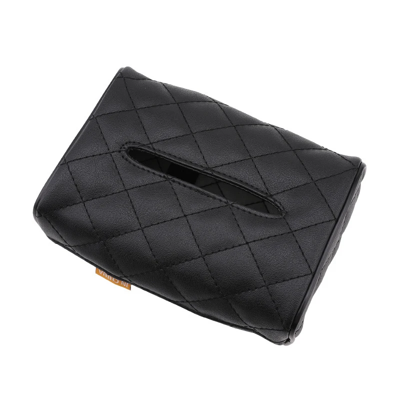 Tissue Box Solid Color Checkered Leather Wear-Resistant Car Seat Back Sunshade Hanging Buckle Strap