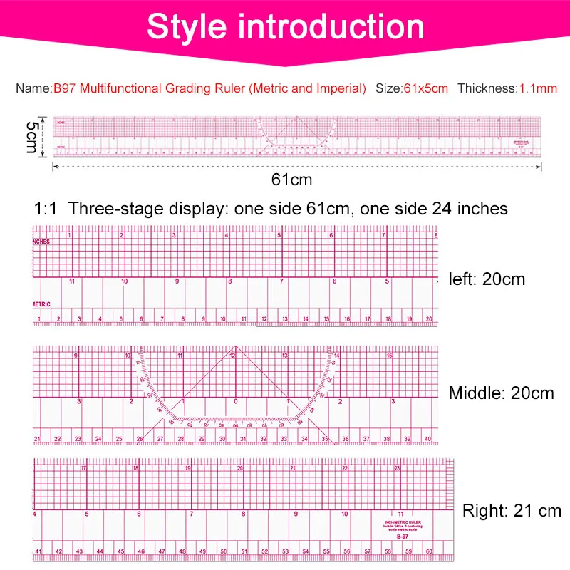 Sewing Tool 1Pcs Accessory Transparent Metric Straight Tailor Ruler Measuring For Fabric Patchwork Cloth Cutting Quilting Rulers