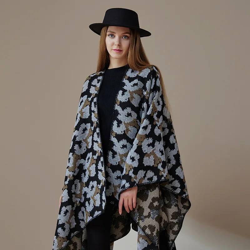 

Cape Poncho Cloak Women Fashionable Imitate Cashmere Autumn and Winter Lady Stripe leopard Print Air Conditioning Room Shawl