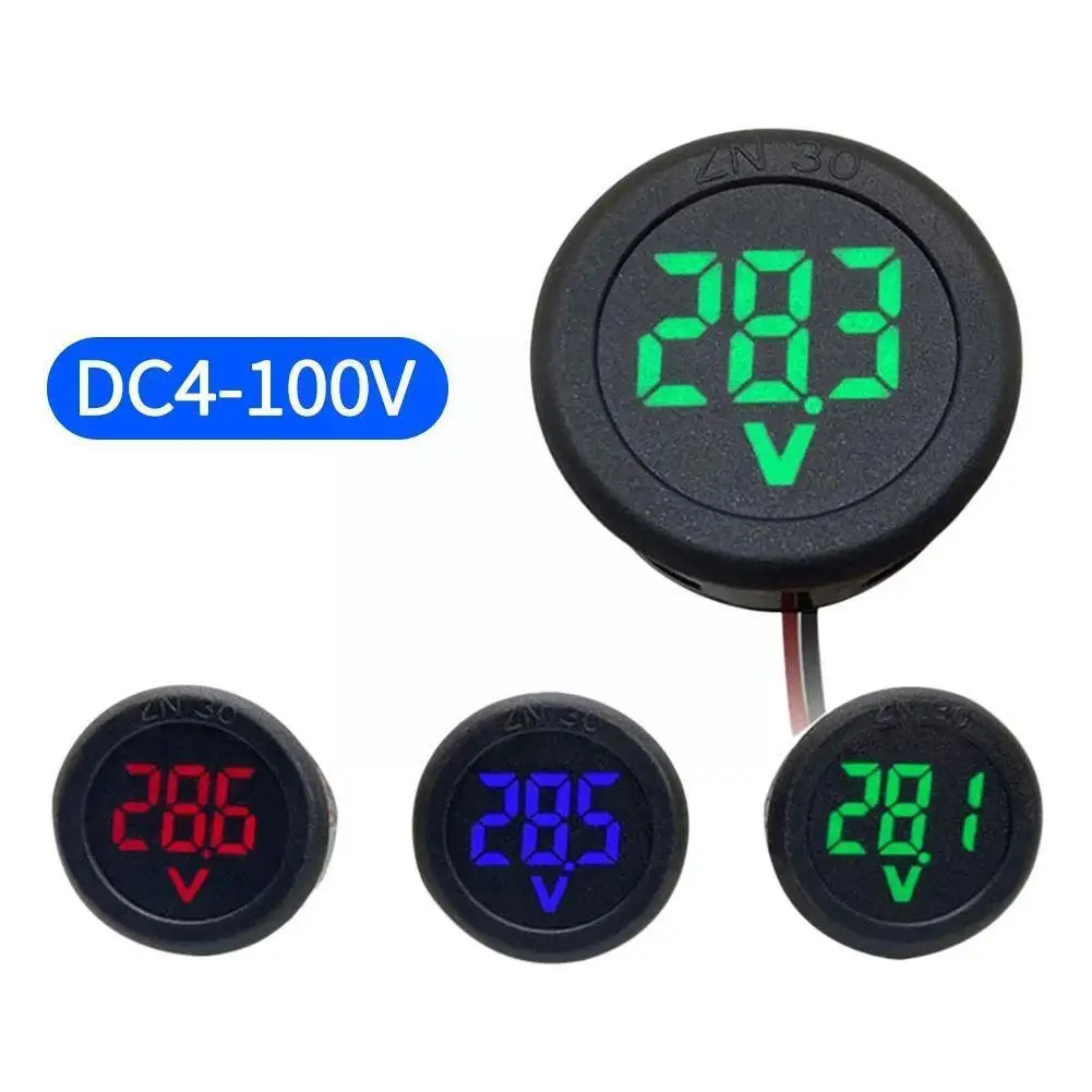 

DC 4-100V LED Digital Display Round Two-wire Voltmeter Voltage Current Car Pane Volt Monitor Digital Tester DC Meter B9O7