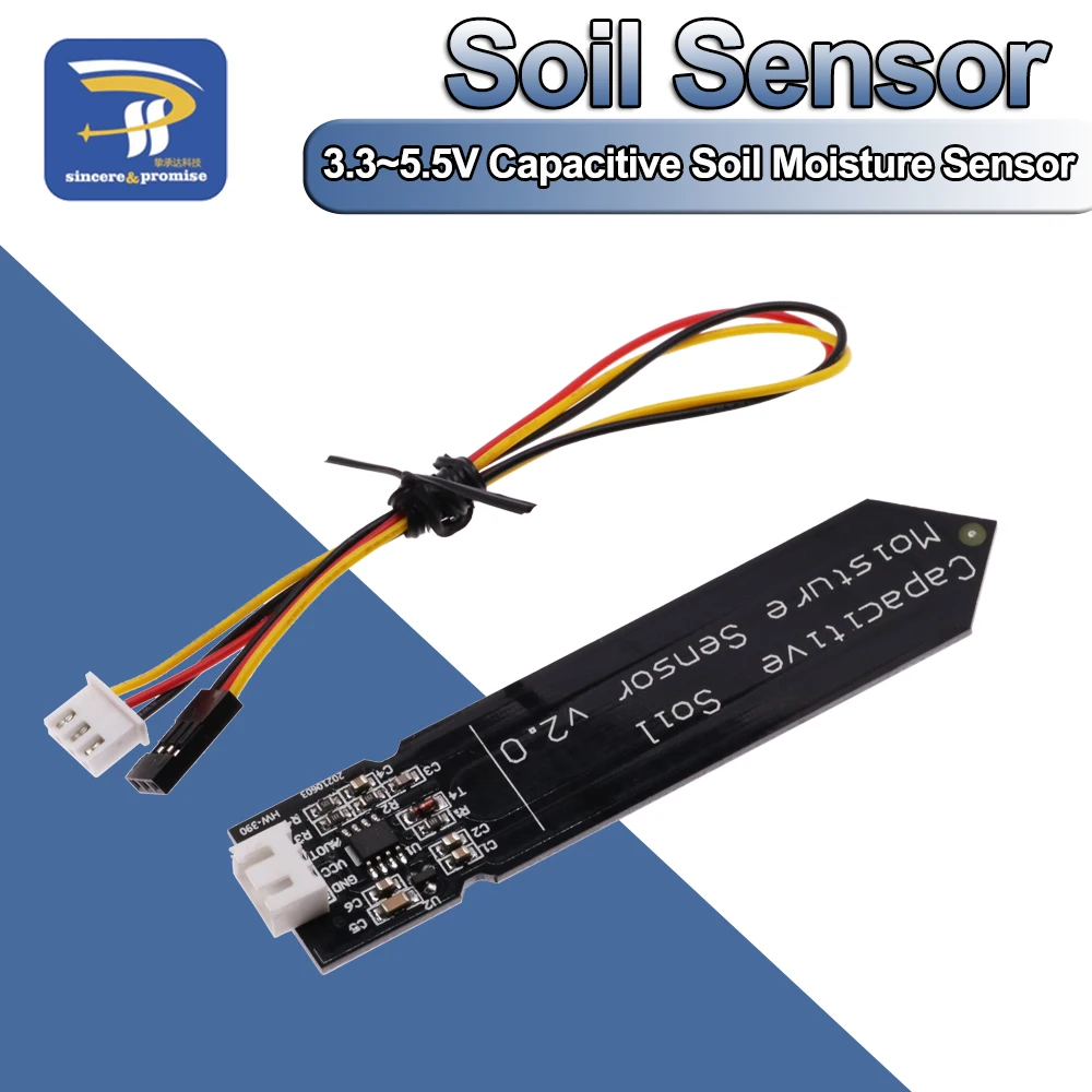 Capacitive Soil Moisture Sensor Module Not Easy to Corrode Wide Voltage Wire 3.3~5.5V Corrosion Resistant W/ Gravity for Arduino