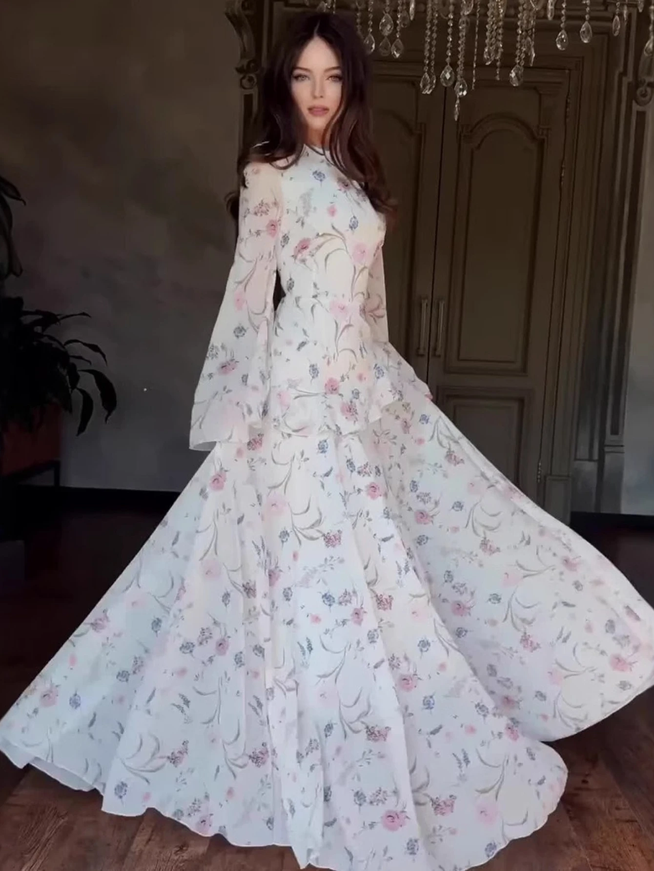 Eid Women Dress Abaya Muslim Ramadan Jalabiya Flower Print Party ...