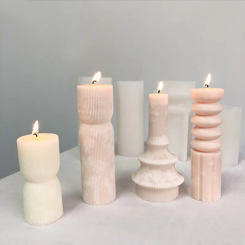 

Geometric Stripe Pillar Silicone Candle Mold DIY Plaster Ornament Clay Resin Epoxy Mould Handmade Scented Candles Home Decor