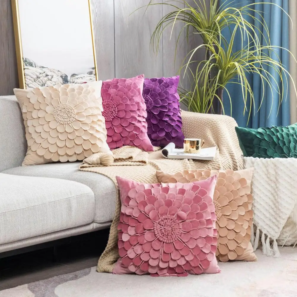 

Pillow Case Single Side Printed Reusable Dutch Velvet Romantic Square Flower Throw Pillow Cover Bedroom Decoration