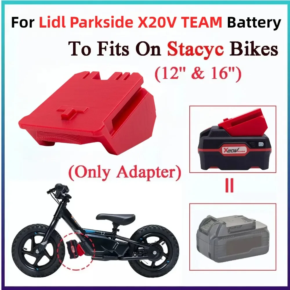 1x Adapter/Konverter für Lidl Parkside X20V TEAM Li-Ionen-Akku, passend für Stacyc Bikes 12" und 16" Werkzeugzubehör (nur Adapter)
