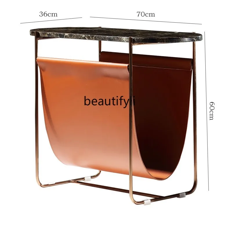 

Corner Table Light Luxury and Simplicity Household round Designer Model Saddle Leather Small Table Living Room furniture