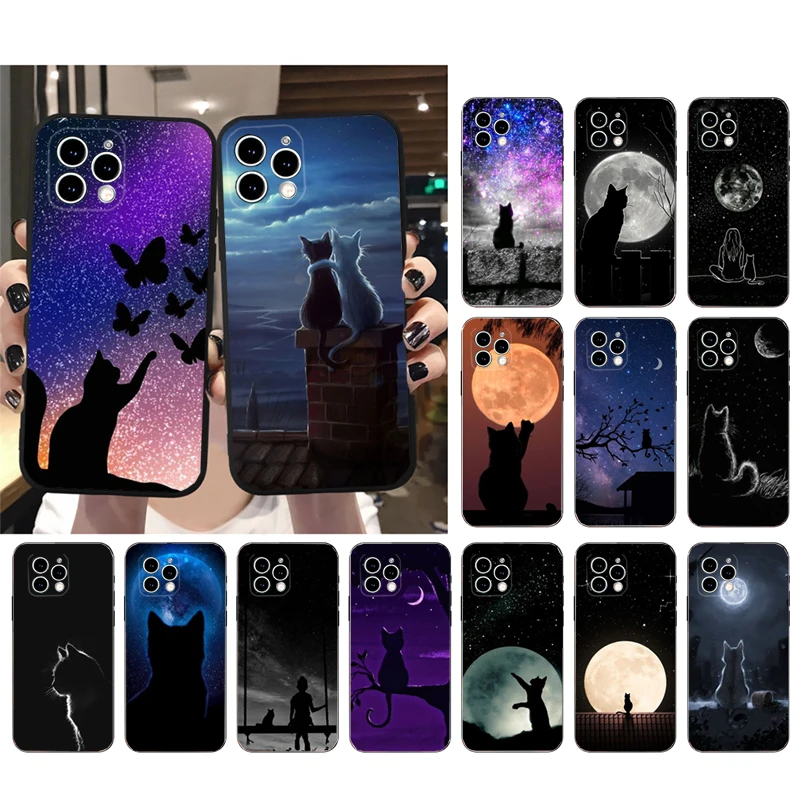 

Cat Moon Star Night Phone Case For iphone 15 14 Pro Max 13 12 11 Pro Max XSMax XR 12 13 mini 14 Plus