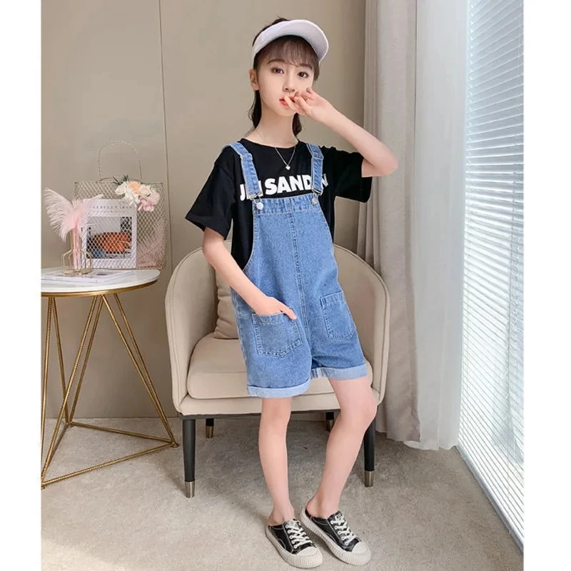 Children Overalls Pants Kids Outfits Baby Strap Shorts Summer Korean Version Slim Girls Capris Children's Jumpsuit Denim Shorts Adjustable Summer Pants
