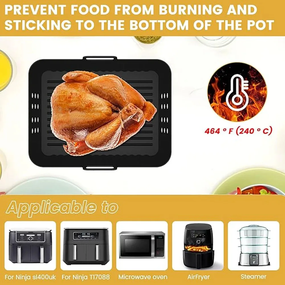 Air Fryer Silicone Liners for Ninja SL400 SL401 Double Stack XL Basket Reusable Air Fryer Baking Tray Airfryer Accessories 2Pcs
