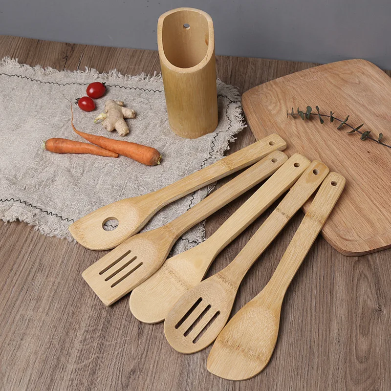 Bamboo spatula spoon set non-stick pan bamboo spoon bamboo spatula stir-fry high temperature resistant frying