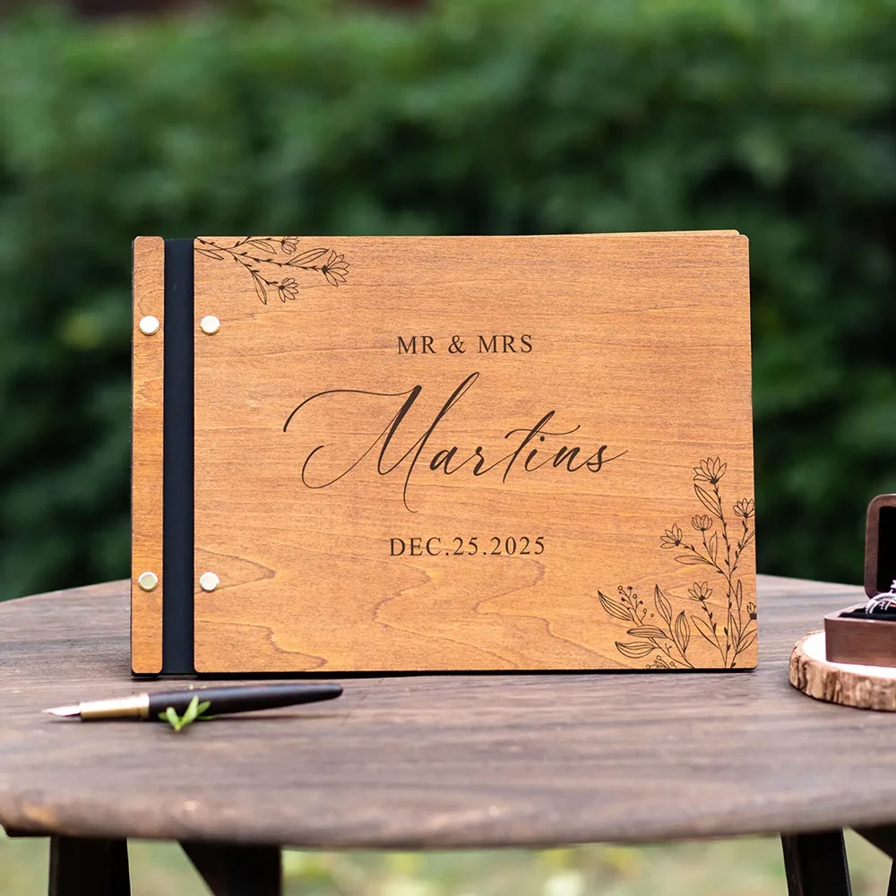 Personalized Wooden Wedding Guest Book Bridal Shower Gifts Rustic Sign Book for Reception Wooden Unique Wedding Memory Album