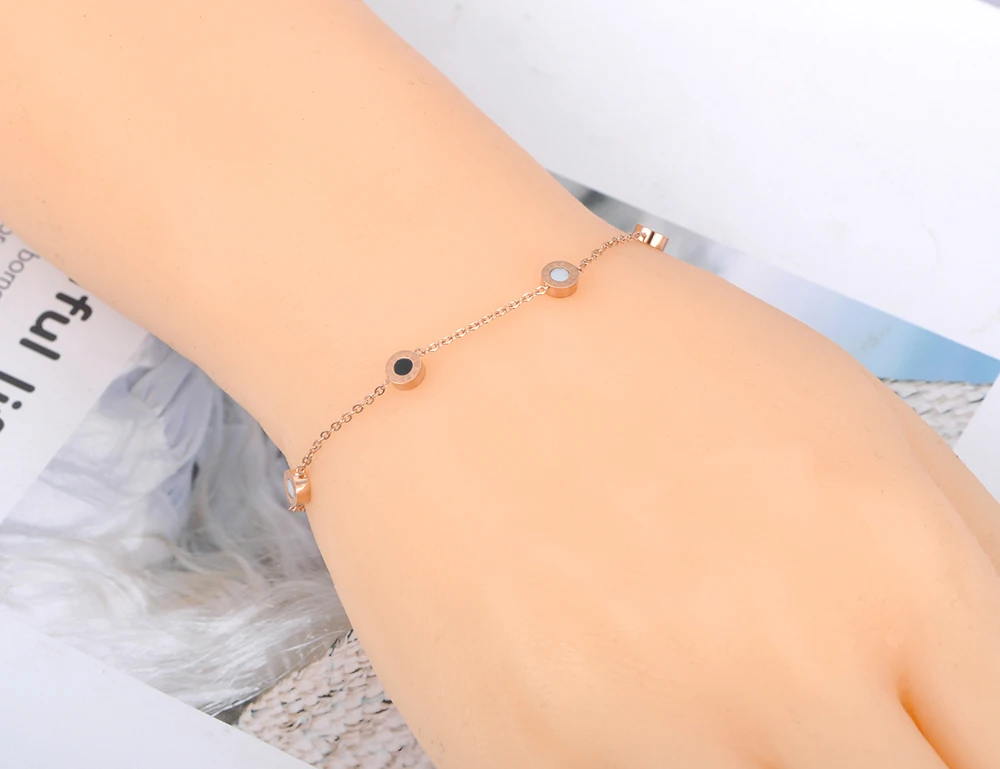 Titanium Steel Bohemia Shell & Acrylic Chain Link Bracelets JB20027 for Women Girl Trendy Roman Numerals Charm Bracelet bracelet jewelry