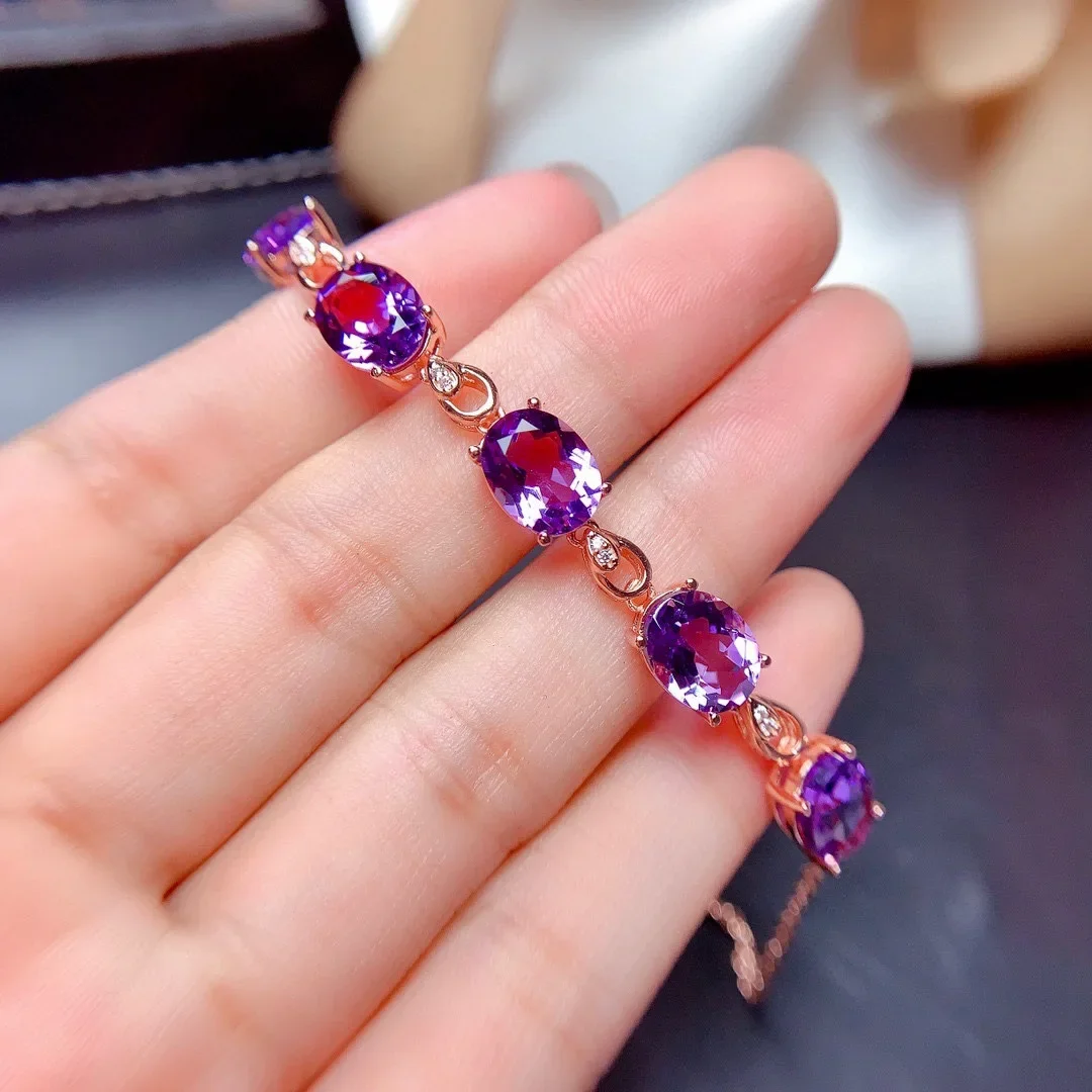 Luxury Sparkling Cubic Zirconia Jewelry S925 Silver Purple Crystal Charms Bracelet Elegant Bridal Bangles for Women 