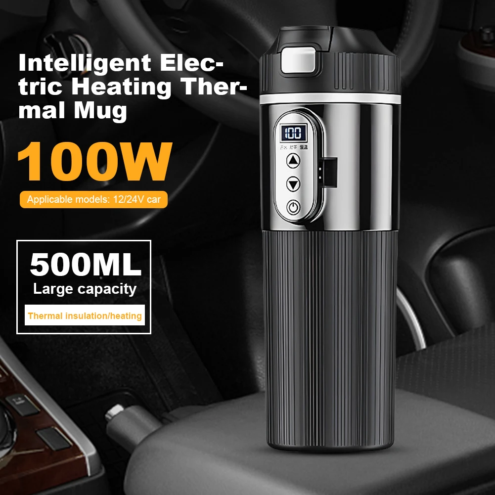 12V/24V 휴대용 자동차 난방 컵 스마트 온도 센서 커피 머그잔 따뜻한 디지털 디스플레이 스테인레스 전기 주전자