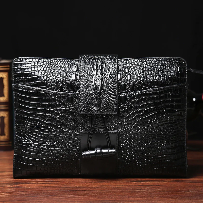 

Brand Men's Bag High Quality Soft Leather Men Clutch s Luxury Crocodile Pattern Day Clutches Male Large Capacity Envelope