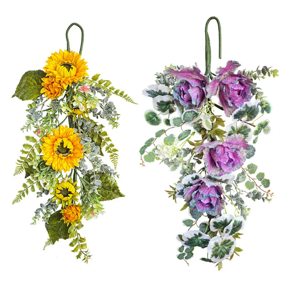 

Spring Door Hanging Wreath Simulated Sunflower Floral Upside Down Front Door Home Artificial Leaf Garland Decoration