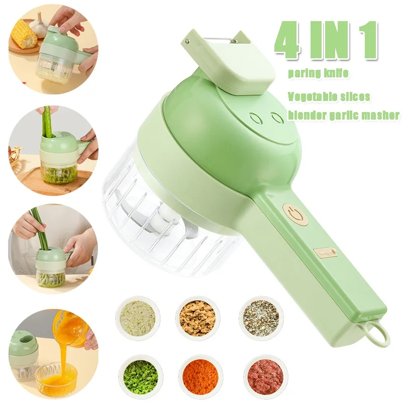 4In1 Multifunctional Electric Vegetable Cutter Slicer Garlic Mud Masher