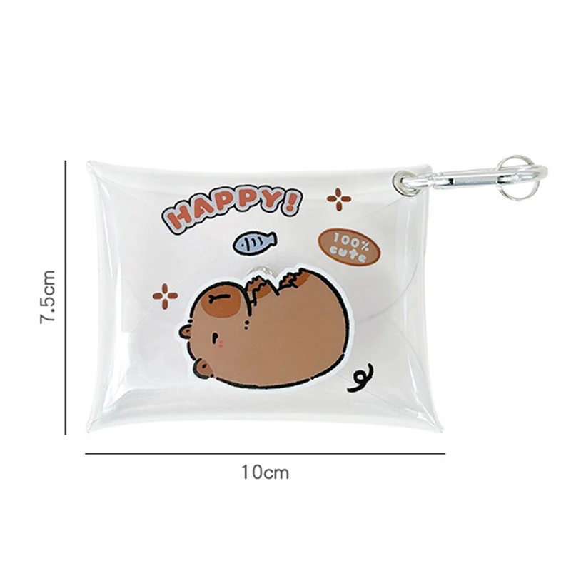 Cute Cartoon Capybara Mini Coin Bag Transparent Coin Purses Cartoon Lovely Wallet Portable Waterproof Clear Storage Bag