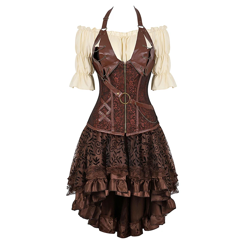 Steampunk Corset Dress Pirate Costume for Women Halloween Medieval