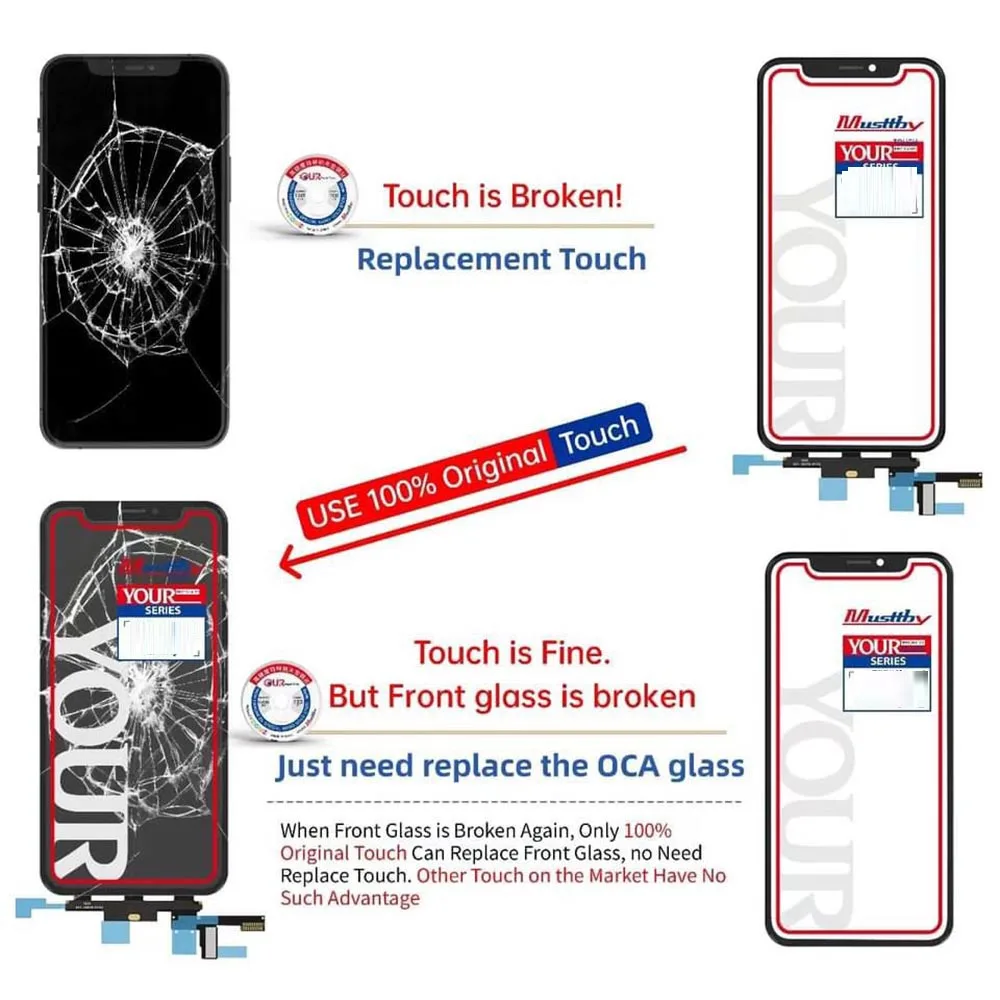 Musttby 5pc Front Outer Touch Screen Digitizer Glass With IC Chip +OCA Goose Hollow For iPhone 11 12 13 pro max Sensor