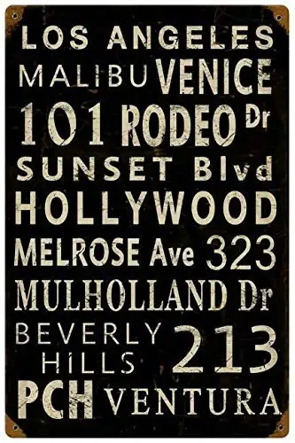 Los Angeles City Street Theme Vintage Retro Sign 8x12 Inch Decor Metal Tin Sign pug dog dog theme metal tin sign 8x12 inch home kitchen travel decor retro tin sign