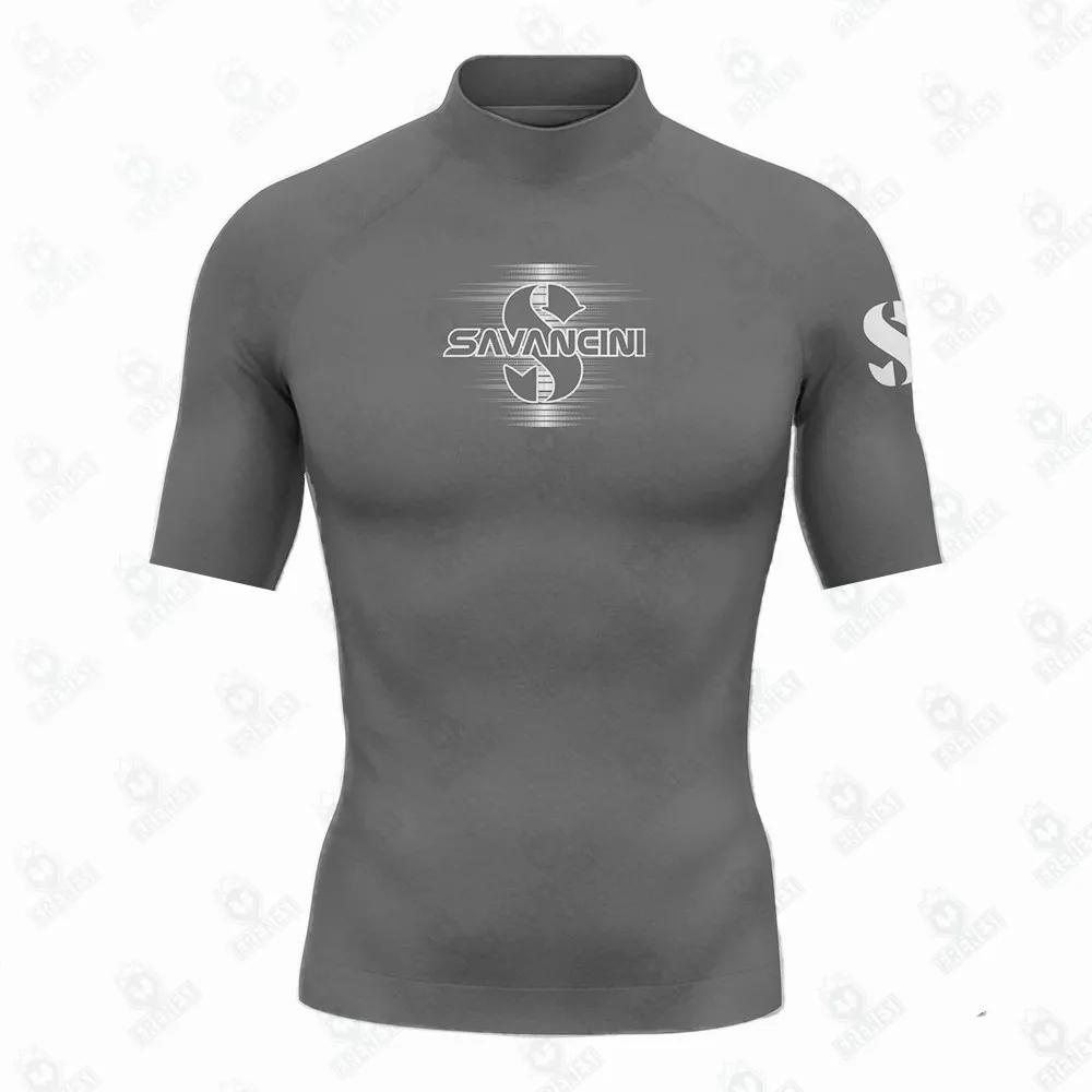 Savancini Men's Surfing Clothes Swimsuit Rashguard Surf Wear Uv Protection Water Sport Short Sleeve T-shirt Swimwear Suit
