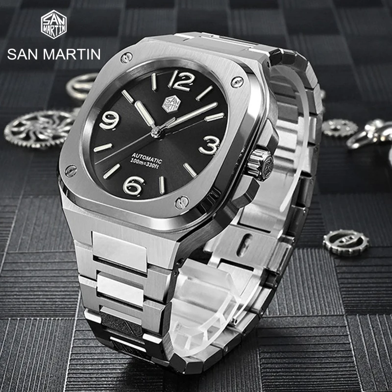 

San Martin Classic Luxury Sport Watches Sapphire Mirror Square Case Stainless Steel Automatic Mechanical Men Watch 10Bar BGW-9