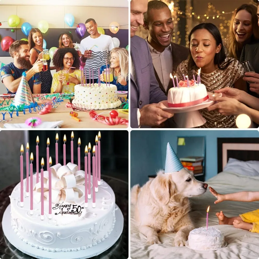 24-teilige metallische Kerze, lange grüne Kerze, Geburtstagskerzen mit Halter, Kuchenkerzen für Hochzeit, Geburtstag, Party-Dekoration – Detail 16
