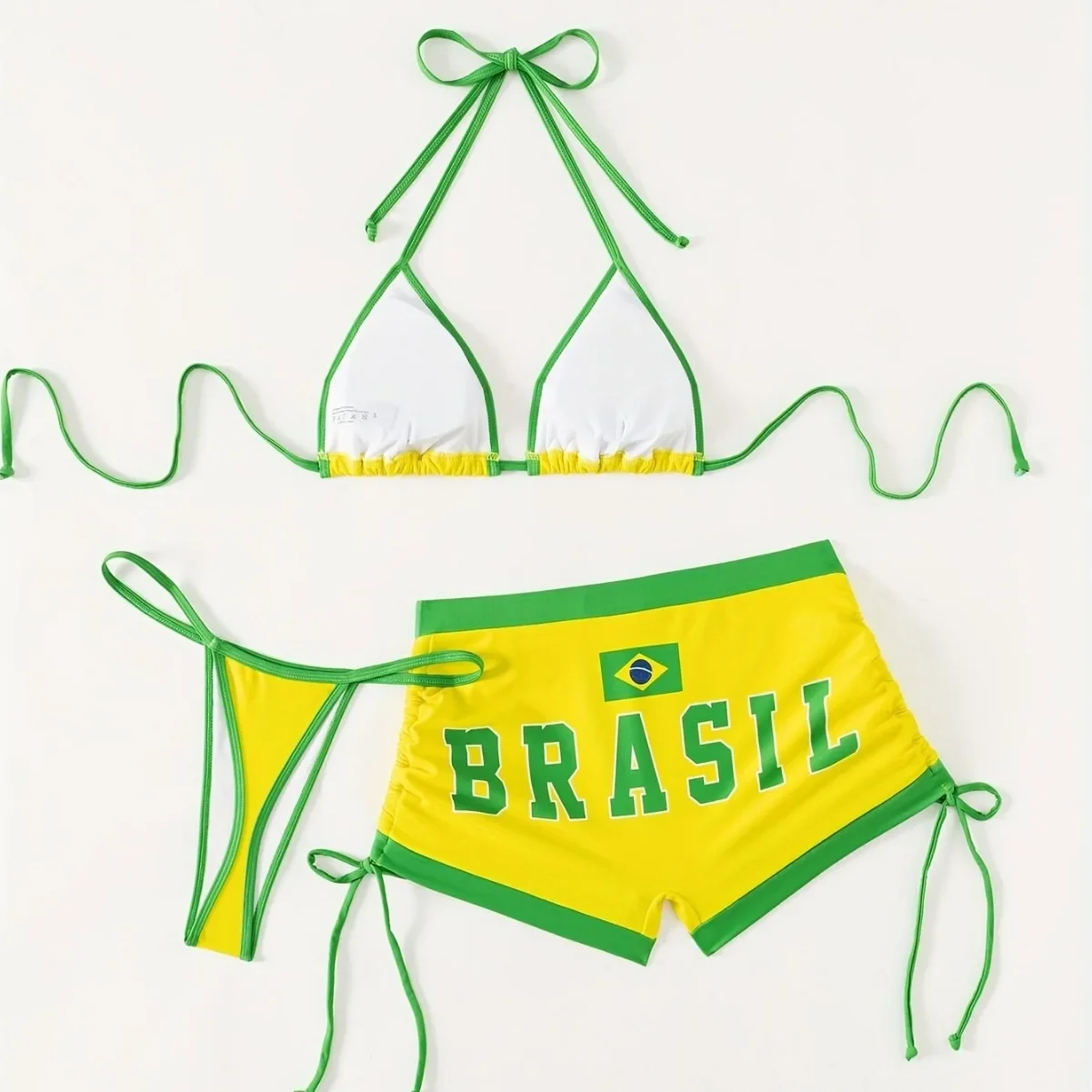 2026 New Brazil Flag Bikini Three-piece Set Sexy Color Block High Performance Cost-effective Sexy Style Swimsuit Ensemble
