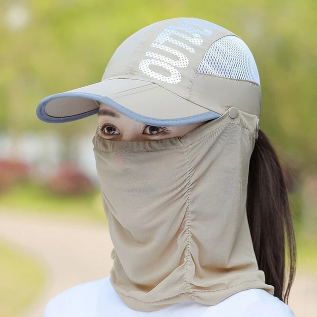 1pc Summer Ice Silk Mask UV Protection Face Cover Sunscreen Veil Face With  Brim Outdoor Cycling Sun Protection Hats Caps - AliExpress