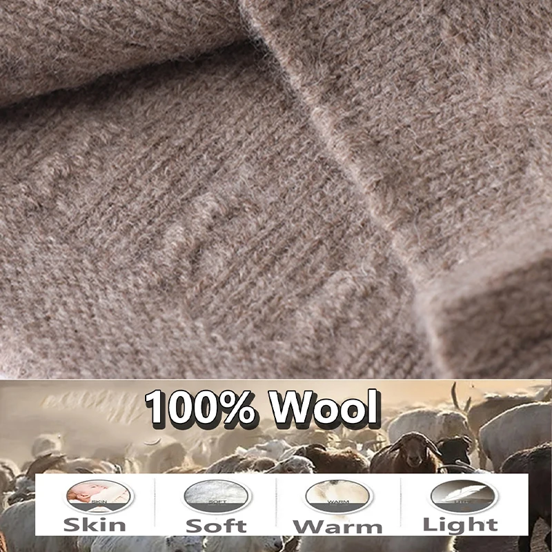 100%Wool Curl Brim Bonnet Hat for Women&Men Winter Autumn Ear Protect Cashmere Beanies Knitted Soft Warm SKi Cap SKullies 6