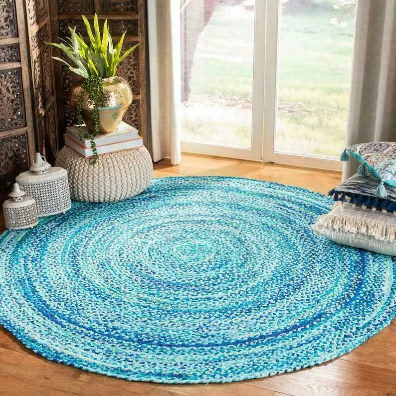 

Rug Natural 100% Cotton Floor Mat 3x3 Feet(90x90cm) Carpet Handmade Modern Area Rug bedroom carpet Home living room