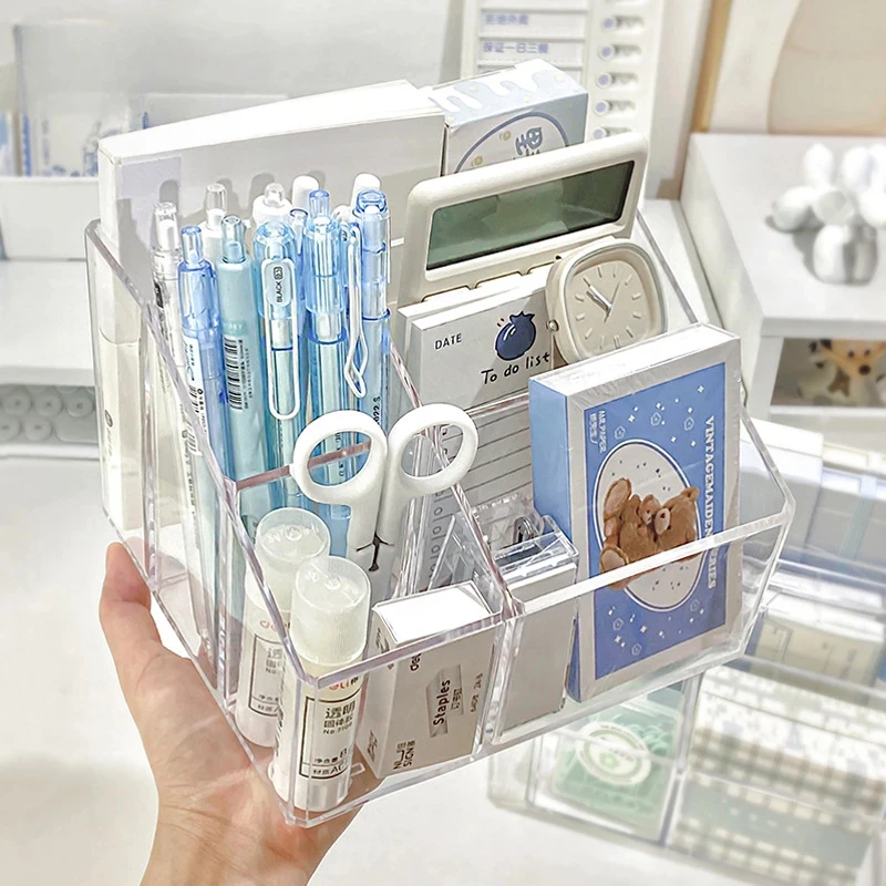 Desktop Stationery Storage Box Transparent Acrylic Large Capacity Debris Division Desk Shelf Organizer desktop storage box stationery organizer desktop storage shelf stationery storage box desktop storage kit
