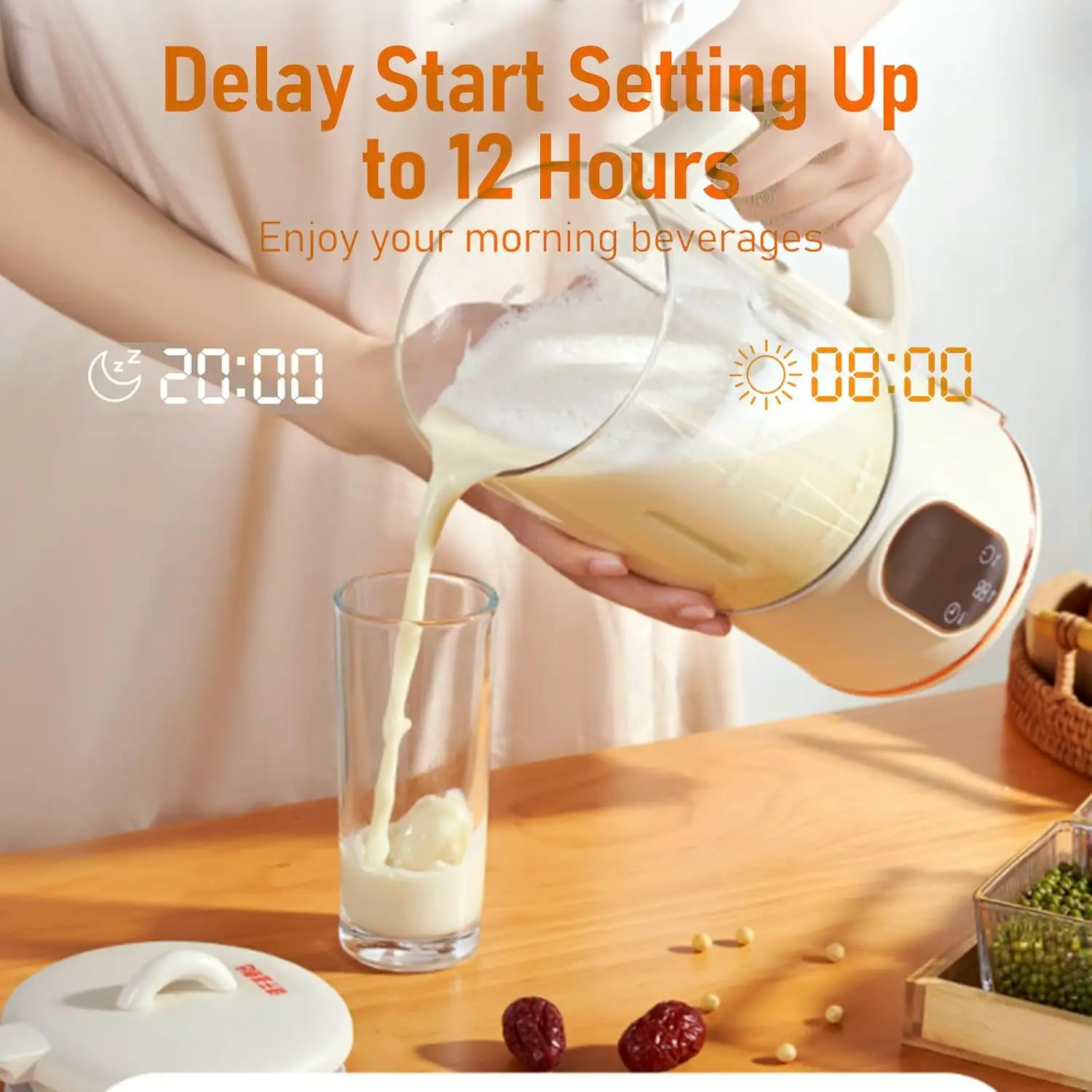 Automatic Nut Milk Maker, 40oz Cold & 27oz Hot Blender, Soy Milk, Juice, Baby Food, Ice Crushing, Delay Start, Keep Warm