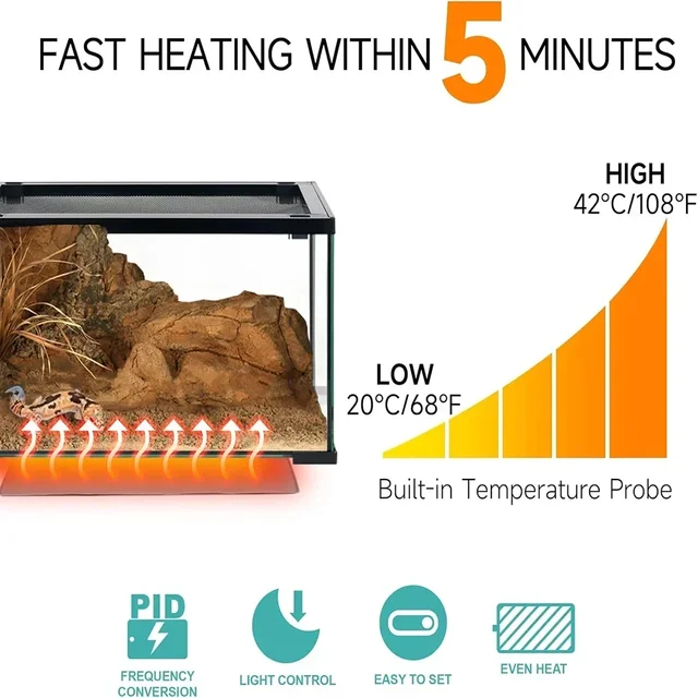 Rapid Heat Reptile Heating Pad Waterproof Heating Mat for Amphibians Terrarium Automatic Temperature Control Pad for Lizard Cage 5