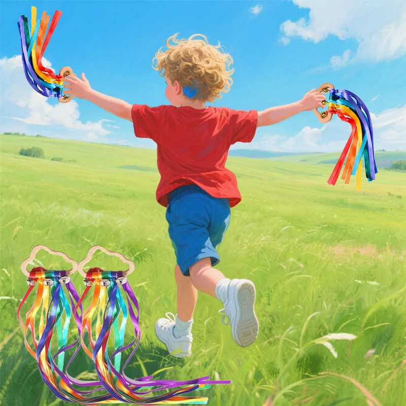 2pcs Kids Outdoor Toy Montessori Style Sensory Toy Running Dance Ribbon Ring BPA-free Newborn Upwards Develop Colour Recognition