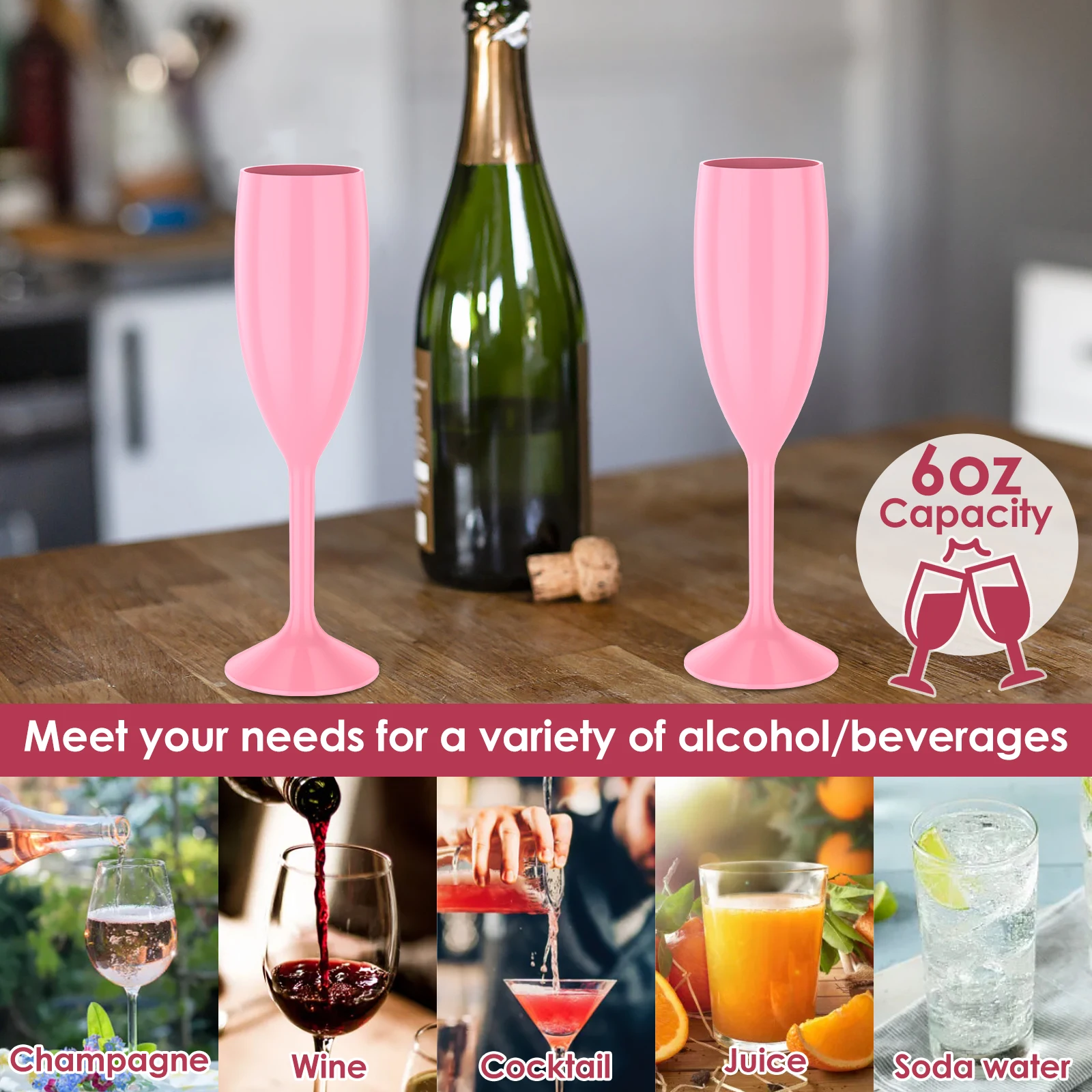 WYTAOHZL 12 Flute Da Champagne In Acrilico Trasparente, 170 Ml, Stelo Alto, Per Feste E Matrimoni - 5