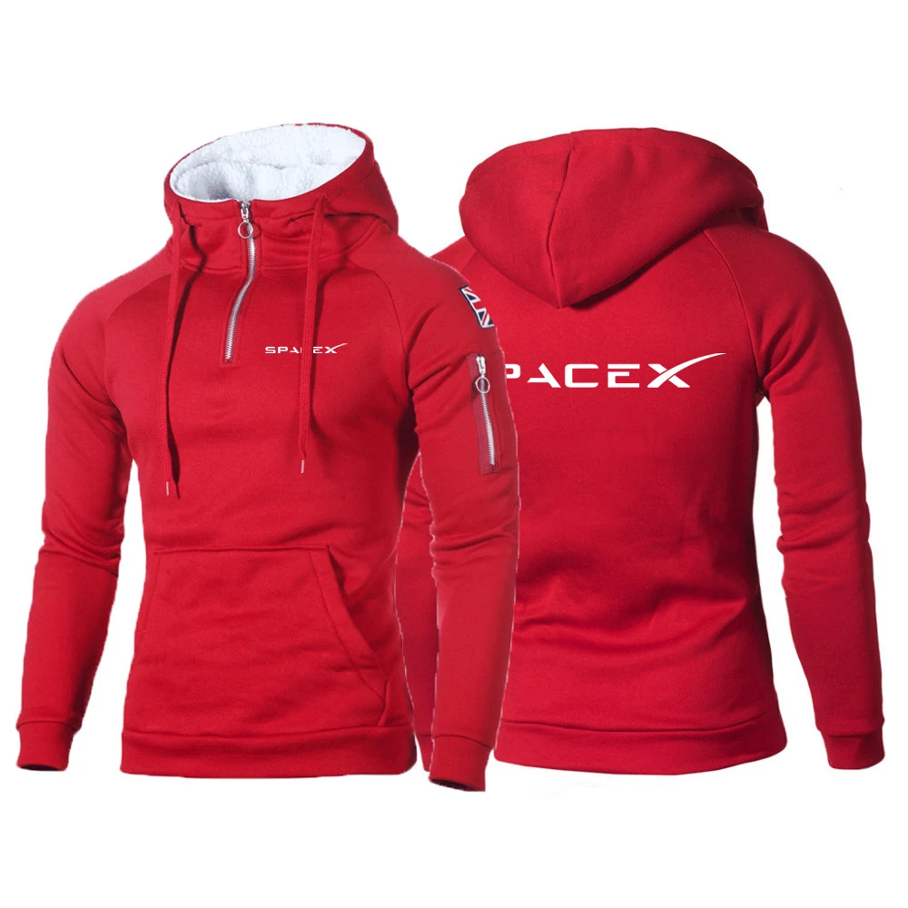 2022 New SpaceX Logo Fleece Solid Color Fashion Print Hoodie Men's Casual Jacket Zip Spring Autumn Sportswear Hip Hop Activewear pink bape hoodie