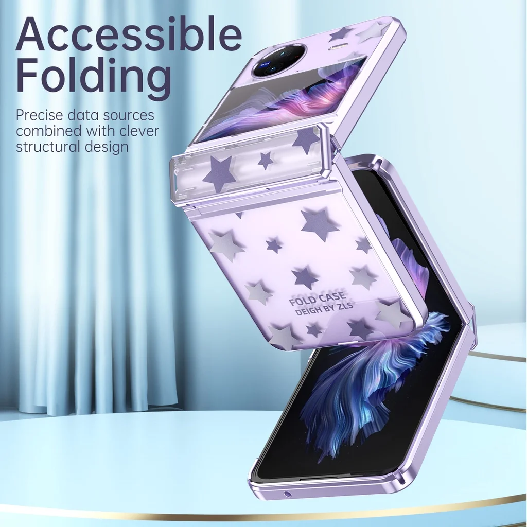 For Vivo X Flip Case Star Transparent Electroplating Folding Hinge Shockproof Protection Hard Cover Accessories