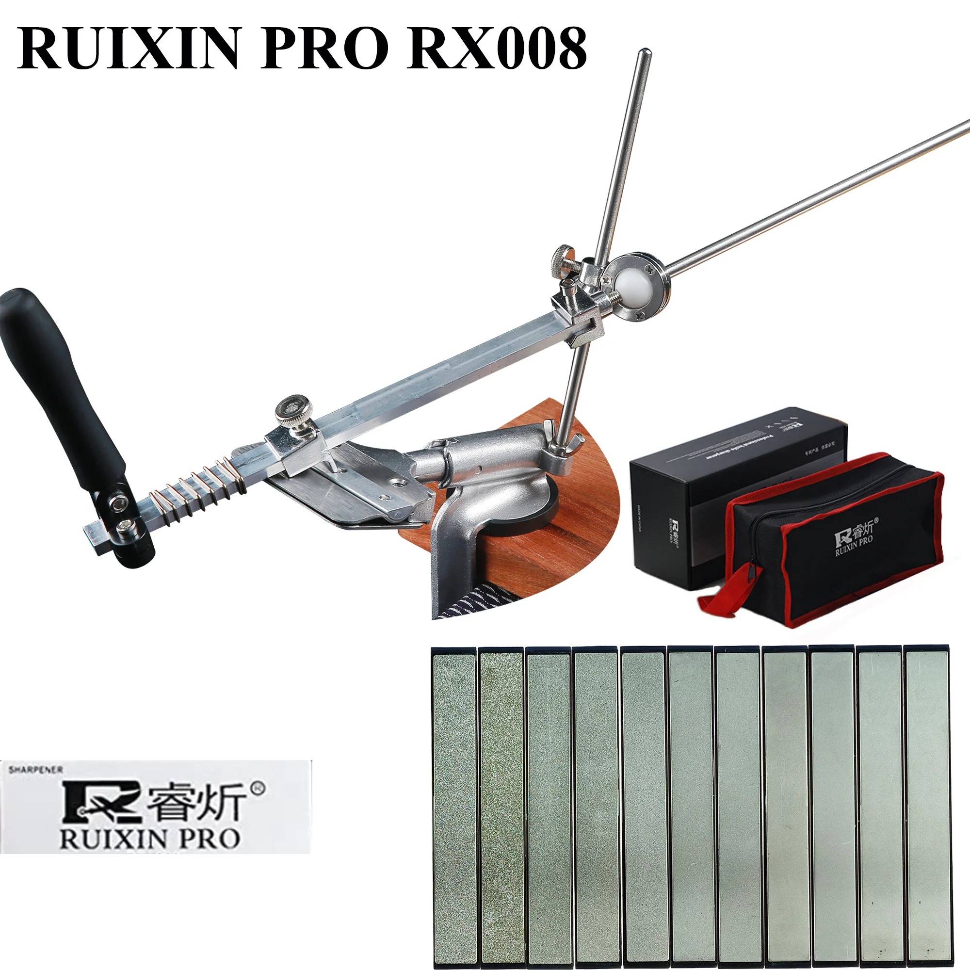 RUIXIN PRO RX-008 Knife Sharpener Kit System with 12 Whetstones, 360°  Rotation Flip Design, Fixed-Angle Stainless Steel Professional Chef Kitchen