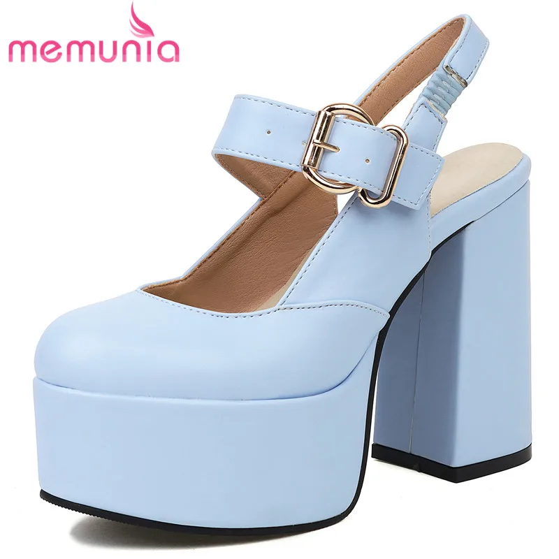 

MEMUNIA 2023 New Size 34-43 Pu Slingbacks Sandals Thick High Heels Platform Summer Shoes Concise Ladies Buckle Sandals