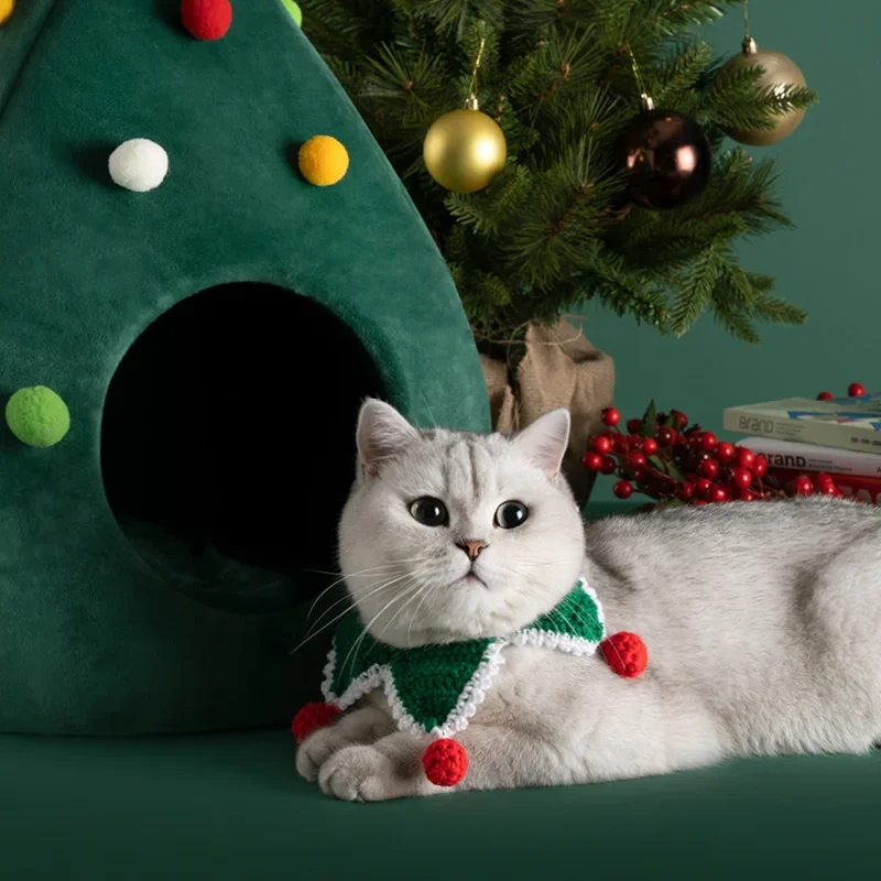 

Pet House Cat Christmas Tree Shape Bed Dog Nest Puppy Cave Washable Mat Warm Soft Winter Cat House Pet Supplies Pet Bed