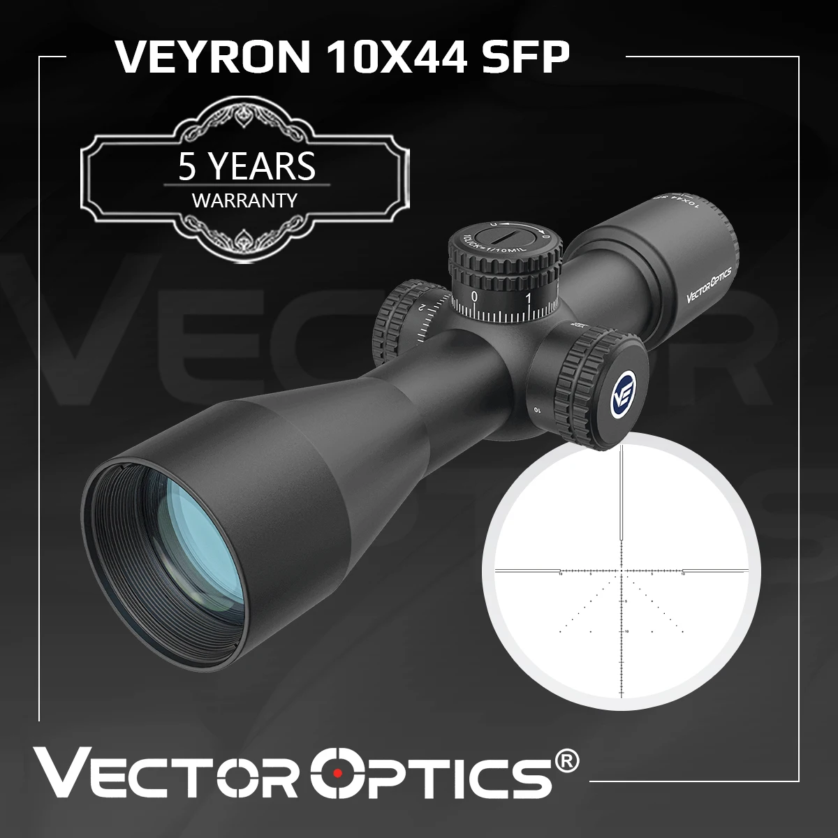 

Vector Optics Veyron 10x44 Riflescope Hunting Rifle Scope Compact Tactical Scopes Turret Lock 1/10 MIL Fit Real Firearms &Airgun