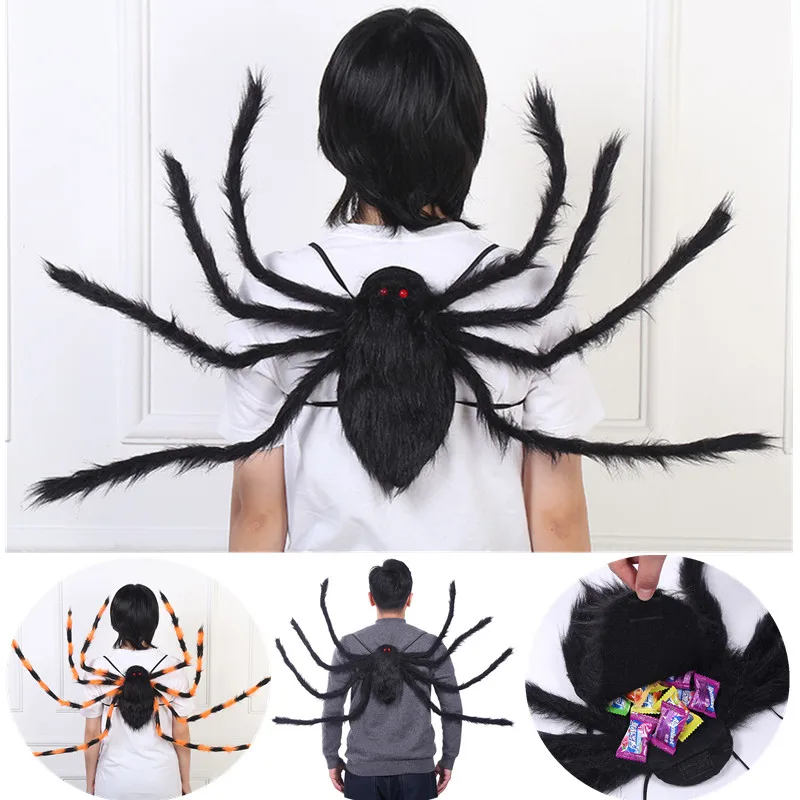 

90/125CM Horror Plush Spider Decoration Halloween Candy Bag Spider Shape Backpack Trick Or Treat Bag Prop Halloween Kids Costume