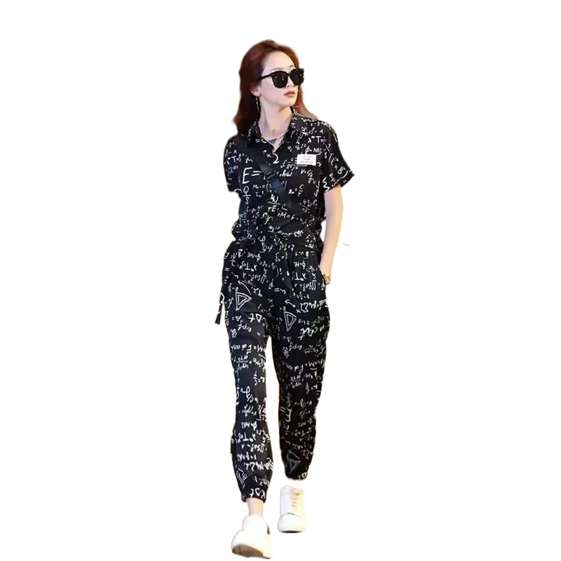 Fashion Printed Casual Suit Summer New Cold One Summer Belly Covering Slimming Elegant Leg Pants Suit