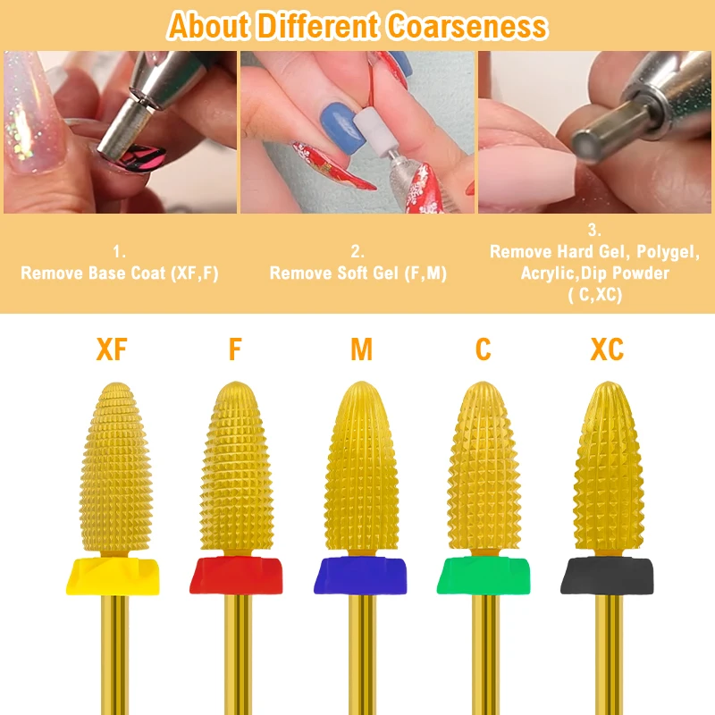 Large Cone Tungsten Nail Drill Bits Carbide Left Right Hand Available Dual Rotation Titanium Coating Manicure Gel Remover 3/32"