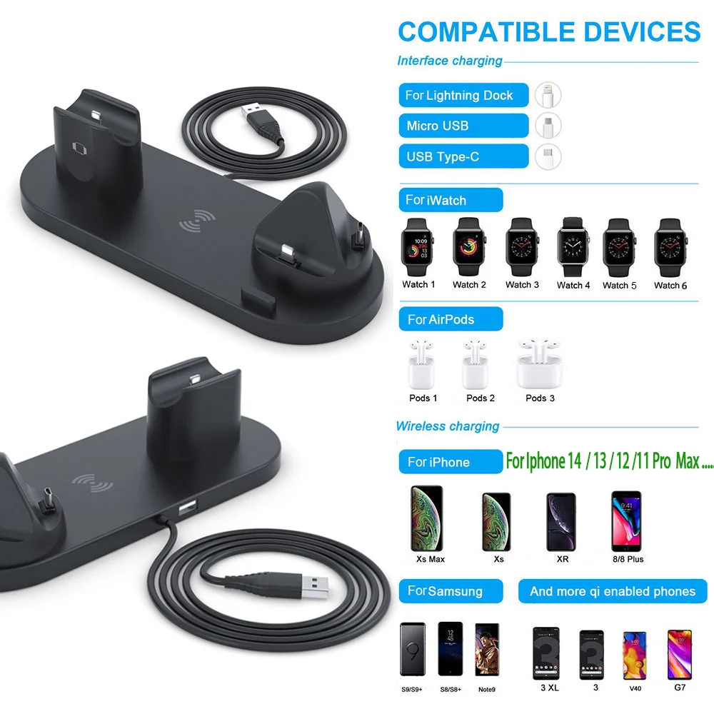 10 in Wireless Charger Stand For iPhone 14 13 12 11 Samsung