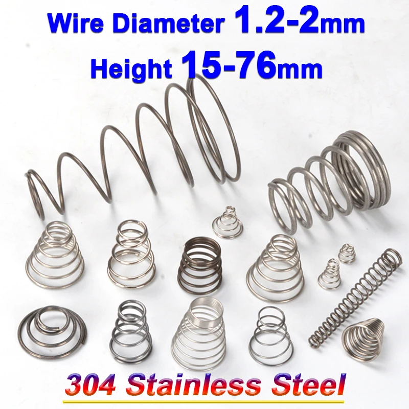 

Tower Springs Conical Cone Compression Spring 304 Stainless Steel Taper Pressure Compressed Spring Wire Dia 1.2/1.4/1.5/1.8/2mm