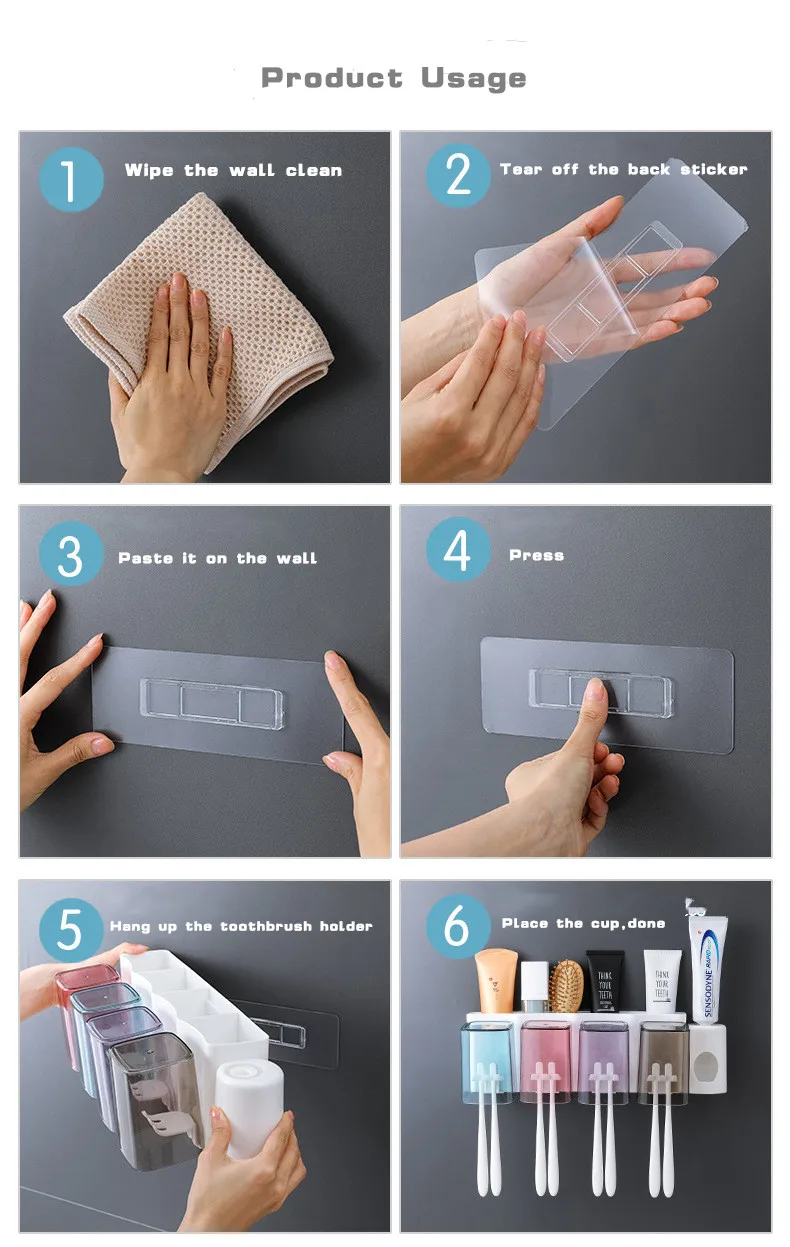 Multifunction Suction Cup Type Toothbrush Cup Holder Bathroom Accessories Toothpaste Squeezer Toiletries Storage Rack
